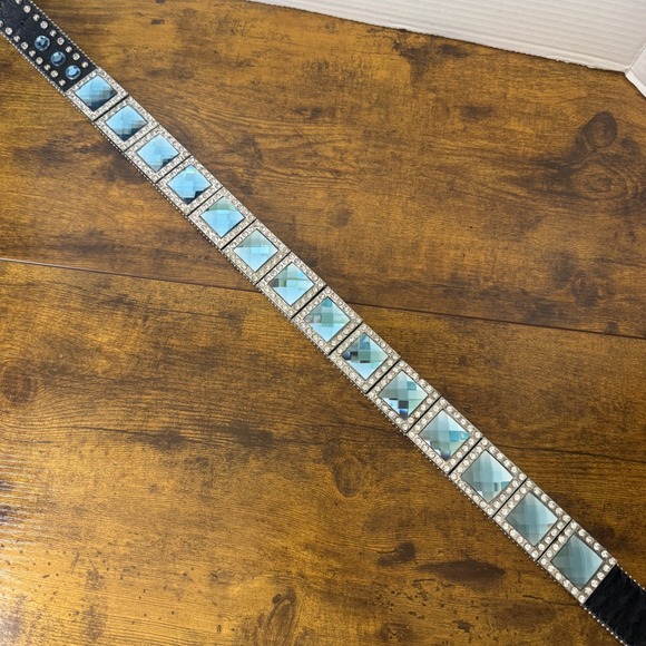 ATLAS Rhinestone Western Bling Belt Size 30-35 Black Embellished Silver Buckle - Picture 14 of 16